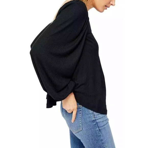 Free People $88 Devin Textured Long Sleeve Knit Top Black‎ Womens Size Small - Picture 3 of 14